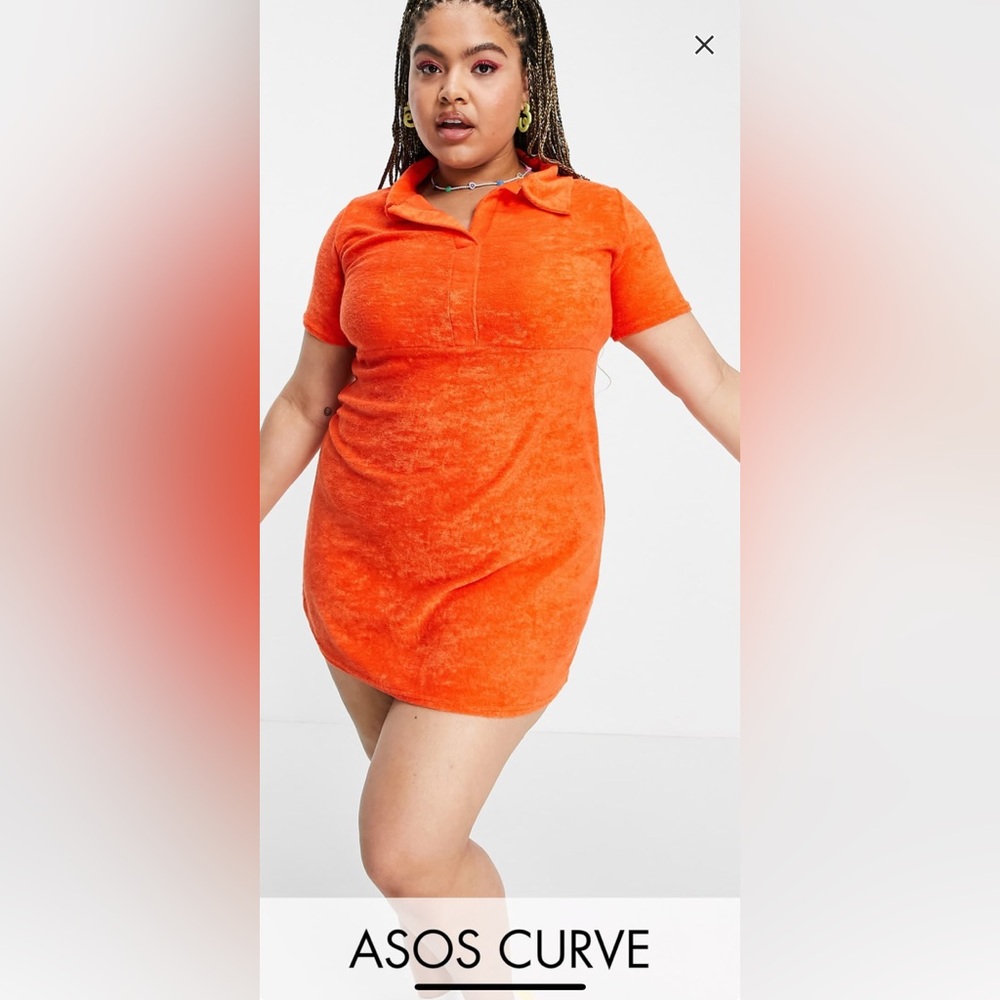 ASOS DESIGN Curve Orange Terry Cloth Polo Dress; Sz 16US
